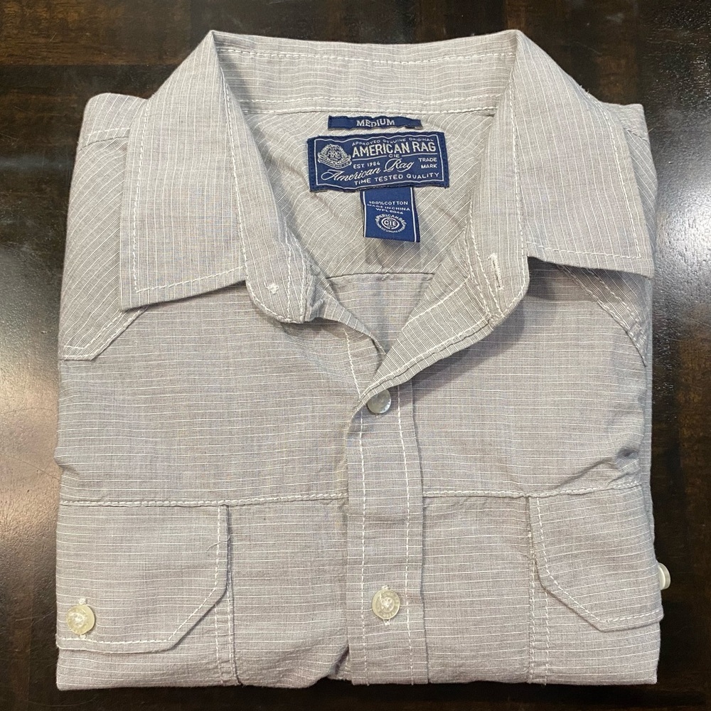 American Rag Mens Long Sleeve Cotton Shirt Gray Size M Button Down Used